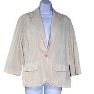 City UNLTD Beige White Pinstripe Cotton Blazer Size 14 Large